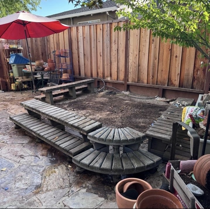 Backyard after hot tub removal — clean and clear